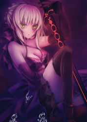 Rule 34 | 1girl, artoria pendragon (fate), blonde hair, breasts, cleavage, dress, elbow gloves, excalibur morgan (fate), fate/grand order, fate/stay night, fate (series), gloves, highres, saber (fate), saber alter, sakurako (moutan), solo, sword, thighhighs, weapon, yellow eyes, zettai ryouiki