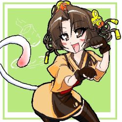 Rule 34 | 1girl, animal ears, arc system works, battle fantasia, cat ears, cat tail, coyori, japanese clothes, kimono, lowres, tail, thighhighs, waitress