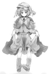 Rule 34 | 1girl, backpack, bag, boots, female focus, greyscale, hair bobbles, hair ornament, hat, kawashiro nitori, key, monochrome, randoseru, sketch, skirt hold, solo, touhou, twintails, two side up, ukyo rst