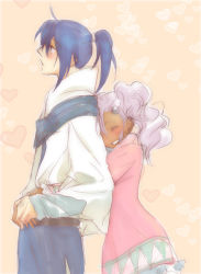 Rule 34 | 00s, blue hair, blush, couple, dark skin, f-tani, hug, meredy (tales), size difference, smile, tales of (series), tales of eternia