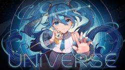 Rule 34 | 1girl, bare shoulders, black skirt, blue eyes, blue hair, blue sleeves, closed mouth, commentary request, detached sleeves, english text, from above, hair between eyes, hatsune miku, highres, holding, light brown hair, long hair, long sleeves, looking at viewer, looking up, nou (nounknown), pocket watch, see-through, shirt, skirt, sleeveless, sleeveless shirt, solo, song name, twintails, very long hair, vocaloid, watch, white shirt, wide sleeves