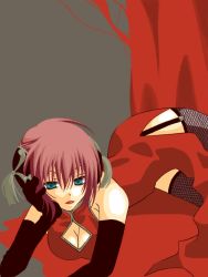 Rule 34 | 1girl, blue eyes, breasts, bun cover, china dress, chinese clothes, cleavage, double bun, dress, elbow gloves, fishnets, garter straps, gintama, gloves, kagura (gintama), large breasts, lipstick, makeup, red hair, solo, thighhighs