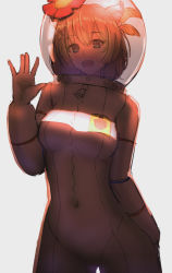 Rule 34 | 1girl, animal ears, astronaut, ayunda risu, breasts, brown hair, cosplay, diving suit, flower, hair ornament, helmet, highres, hololive, hololive indonesia, leaf hair ornament, leaning to the side, looking at viewer, medium breasts, midorin 567, navel, open mouth, sandy cheeks, sandy cheeks (cosplay), short hair, skin tight, solo, space helmet, spacesuit, spongebob squarepants (series), squirrel ears, squirrel girl, stomach, trait connection, virtual youtuber, waving