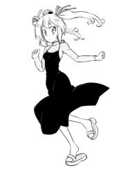 Rule 34 | 1girl, alternate costume, casual, clog sandals, dress, futa (nabezoko), greyscale, hat, himekaidou hatate, long hair, looking at viewer, monochrome, ribbed sweater, solo, sweater, tokin hat, touhou, twintails