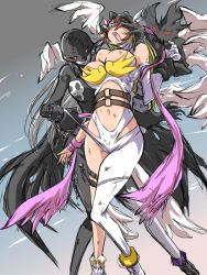Rule 34 | 2girls, ajiyama, angel and devil, angewomon, armor, bandai, bare shoulders, beaten, blonde hair, breastplate, breasts, claws, cleavage, covered eyes, covered face, curvy, defeat, demon girl, digimon, digimon (creature), feathers, female focus, forced, helmet, holding another&#039;s wrist, imminent rape, injury, ladydevimon, large breasts, long hair, multiple girls, pain, red eyes, ryona, silver hair, smile, thigh strap, violence, winged helmet, wings, yuri