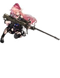 Rule 34 | 1girl, anti-materiel rifle, bipod, black bra, black footwear, black gloves, black pantyhose, blush, bra, breasts, crying, crying with eyes open, denel land systems, earphones, eyebrows, full body, garrison cap, girls&#039; frontline, gloves, gun, hair lift, hat, headset, highres, holding, holding gun, holding weapon, knee pads, kneeling, looking away, navel, neckerchief, nose, ntw-20, ntw-20 (girls&#039; frontline), official art, on one knee, open mouth, pantyhose, pink eyes, pink hair, pink hat, pleated skirt, rifle, school uniform, scope, serafuku, shoes, short sleeves, skirt, sniper rifle, solo, tears, torn clothes, torn pantyhose, torn skirt, transparent background, trigger discipline, underwear, walkie-talkie, weapon