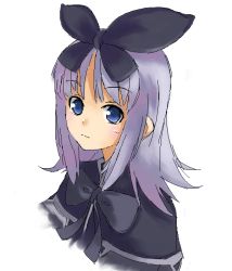 Rule 34 | 1girl, black bow, black bowtie, blue eyes, bow, bowtie, coopa, druaga no tou, hair bow, looking at viewer, short hair, silver hair, simple background, solo, white background