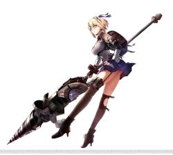 Rule 34 | 10s, 1girl, blonde hair, breasts, claire victorious, god eater, god eater 3, high heels, official art, ribbon, short hair, skirt, tagme, weapon