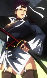 Rule 34 | 10s, 1girl, absurdres, breasts, fuuun ishin dai shogun, highres, large breasts, long hair, screencap, smile, standing, stitched, sword, third-party edit, weapon