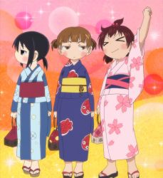 Rule 34 | geta, highres, japanese clothes, kimono, marui futaba, marui hitoha, marui mitsuba, mitsudomoe, screencap, toes