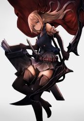 Rule 34 | 1girl, arisa (shadowverse), arrow (projectile), bad id, bad twitter id, belt, black footwear, black gloves, blonde hair, blue vest, boots, bow (weapon), breasts, cape, closed mouth, elbow gloves, fletches, gloves, gradient background, green eyes, grey skirt, hairband, high heel boots, high heels, holding, holding weapon, long hair, looking at viewer, medium breasts, pointy ears, quiver, red cape, red hairband, red ribbon, ribbon, shadowverse, sheath, sheathed, skirt, sleeveless, smile, snm (sunimi), solo, sword, thigh boots, thighhighs, vest, weapon, zettai ryouiki