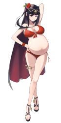 Rule 34 | 1girl, absurdres, arm up, bikini, breasts, brown eyes, cape, cg3p, chrisguy3, cleavage, crossed legs, female focus, fire emblem, fire emblem awakening, flower, full body, hand on own hip, highres, large breasts, long hair, looking at viewer, nail polish, nintendo, no background, pregnant, sandals, solo, swimsuit, tharja (fire emblem), toenail polish, toenails
