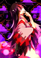 Rule 34 | 1girl, :d, adapted costume, alternate costume, alternate hair length, alternate hairstyle, black hair, grey horns, head tilt, horns, japanese clothes, jewelry, kijin seija, kimono, long hair, looking at viewer, multicolored hair, necklace, open mouth, sketch, smile, smirk, solo, touhou, two-tone hair, yellow eyes, yetworldview kaze