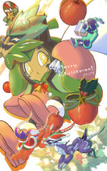 Rule 34 | 2023, :o, apple, bell, box, candy, candy cane, christmas, commentary request, creatures (company), food, fruit, game freak, gift, gift box, highres, holding, koraidon, looking to the side, merry christmas, miraidon, nanai hachiyama, nintendo, no humans, ogerpon, parted lips, pokemon, pokemon (creature), shoes, star-shaped pupils, star (symbol), symbol-shaped pupils, terapagos, terapagos (normal), yellow eyes