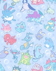Rule 34 | :d, azumarill, blush stickers, bubble, chinchou, claws, commentary, corsola, creature, creatures (company), croconaw, english commentary, fangs, feraligatr, fish, game freak, gen 2 pokemon, horns, jumping, kingdra, lanturn, legendary pokemon, lying, mantine, marill, nintendo, no humans, octillery, on stomach, open mouth, pokemon, pokemon (creature), politoed, quagsire, qwilfish, remoraid, sharp teeth, slowking, smile, suicune, teeth, totodile, vaporotem, wooper