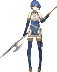 Rule 34 | 1girl, armor, bare shoulders, blue eyes, blue footwear, blue hair, blue thighhighs, boots, breastplate, catria (fire emblem), dress, elbow gloves, fire emblem, fire emblem: mystery of the emblem, fire emblem echoes: shadows of valentia, fire emblem gaiden, full body, gloves, headband, hidari (left side), holding, looking away, nintendo, official art, polearm, short dress, solo, sword, thigh boots, thighhighs, transparent background, weapon, zettai ryouiki