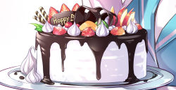 Rule 34 | 1girl, cake, chocolate, cream, food, fruit, happy birthday, hika (cross-angel), holding, holding plate, krt girls, long sleeves, plate, solo, strawberry, xiao qiong