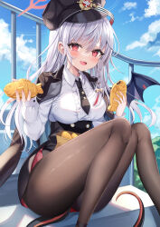 Rule 34 | 1girl, blue archive, haruna (blue archive), highres, jacket, long sleeves, looking at viewer, open clothes, open jacket, open mouth, red eyes, retsuto, shirt, smile, solo, white hair, white shirt, wings