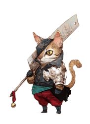 Rule 34 | animal, animal focus, armor, bell, black gloves, boots, cat, cat tail, collared jacket, gloves, holding, holding sword, holding weapon, jacket, no humans, one eye covered, original, pants, red pants, shoulder armor, simple background, solo, standing, sword, tahra, tail, weapon, white background