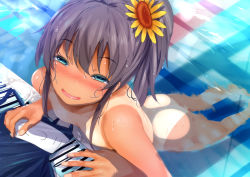 Rule 34 | aqua eyes, ass, bad id, bad twitter id, barefoot, blue one-piece swimsuit, breasts, brown hair, day, feet, fumihiko (fu mihi ko), hair between eyes, half-closed eyes, hololive, natsuiro matsuri, naughty face, nude, one-piece swimsuit, open mouth, pool, side ponytail, sidelocks, small breasts, smile, swimsuit, unworn swimsuit, tan, virtual youtuber, water, wet, wet hair
