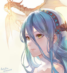 Rule 34 | 1girl, 1other, absurdres, artist name, aztodio, azura (fire emblem), blue eyes, closed mouth, commentary, corrin (dragon) (fire emblem), corrin (fire emblem), dated, dragon, fire emblem, fire emblem fates, fire emblem heroes, headdress, highres, horns, lips, nintendo, simple background, upper body, veil, wings, yellow eyes