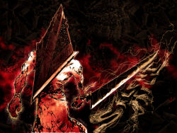 Rule 34 | 1boy, blood, great knife, helmet, knife, male focus, pyramid head, silent hill, silent hill (series), silent hill 2, solo, sword, weapon