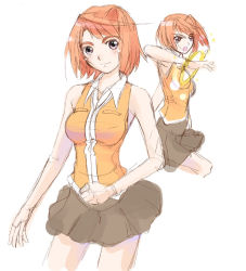 Rule 34 | 00s, 1girl, my-hime, orange shirt, school uniform, serafuku, shirt, simple background, sketch, tokiha mai, white background