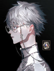 Rule 34 | 1boy, bespectacled, chain, charles-henri sanson (fate), closed mouth, collar, eyewear strap, fate/grand order, fate (series), from side, glasses, hair between eyes, highres, koshika rina, male focus, profile, round eyewear, short hair, solo, white collar, white hair