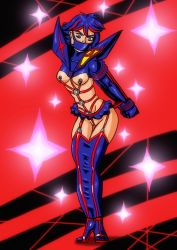 Rule 34 | 1girl, arms behind back, bdsm, bondage, boots, bound, breastless clothes, breasts, gag, gagged, garter straps, harness, high heels, highres, kill la kill, living clothes, living suit, matoi ryuuko, microskirt, multicolored hair, nipples, no panties, panel gag, senketsu, skirt, solo, thigh boots, thighhighs, two-tone hair, uncensored