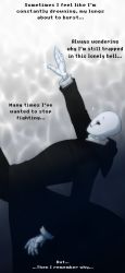 Rule 34 | asphyxiation, blue theme, coat, drowning, english text, epic, highres, i fight for them, male focus, melodyscotch, monochrome, open mouth, solo, undertale, underwater, w.d. gaster