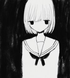 Rule 34 | 1girl, black background, closed mouth, dot mouth, empty eyes, expressionless, greyscale, highres, jitome, looking at viewer, monochrome, neckerchief, noroi (rnatataki), original, school uniform, serafuku, short hair, simple background, solo, upper body