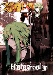 Rule 34 | 1girl, arisaka ako, bad id, bad pixiv id, belt, fingerless gloves, gloves, green eyes, green hair, gumi, highres, holography (vocaloid), matching hair/eyes, microphone, microphone stand, short hair, short hair with long locks, solo, vocaloid
