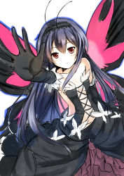 Rule 34 | 10s, 1girl, accel world, antenna hair, black hair, bug, butterfly, butterfly wings, elbow gloves, gloves, hairband, highres, insect, insect wings, kuroyukihime, long hair, red eyes, solo, wings, xephonia