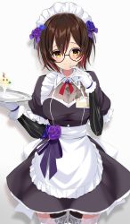 Rule 34 | 1girl, absurdres, alternate costume, android, apron, blush, breasts, brown hair, cleavage, dress, enmaided, frills, glasses, highres, hololive, large breasts, looking at viewer, maid, maid apron, maid headdress, roboco-san, satobitob, short hair, skirt, smile, solo, teardrop-framed glasses, thighhighs, virtual youtuber, yellow eyes