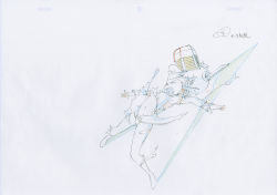 Rule 34 | 10s, 1girl, armor, armored dress, boots, cannon, color trace, commentary, damaged, flying, full body, hat, highres, jakuzure nonon, key frame, kill la kill, official art, partially colored, production art, production note, promotional art, sidelocks, simple background, sketch, spiked helmet, trigger (company), uniform, upskirt, white background