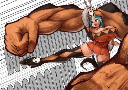 Rule 34 | &gt;:d, 1girl, :d, aqua hair, bad id, bad pixiv id, blue hair, boots, breasts, cerebella (skullgirls), colored eyelashes, dress, fighting, huge breasts, impossible clothes, impossible dress, kai ry, motion lines, open mouth, panties, pantyshot, punching, short dress, skin tight, skullgirls, smile, solo, thigh boots, thighhighs, underwear, v-shaped eyebrows, vice-versa (skullgirls)