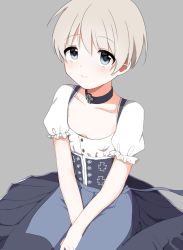 Rule 34 | 10s, 1girl, blue eyes, blush, breasts, dirndl, german clothes, highres, kantai collection, no bra, small breasts, white hair, z1 leberecht maass (kancolle)