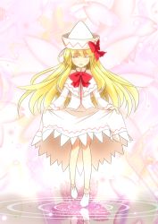 Rule 34 | 1girl, blonde hair, bow, closed eyes, dress, female focus, full body, gradient background, hat, highres, lily white, long hair, solo, touhou, wings, yutamaro