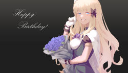 Rule 34 | 1girl, blonde hair, blue eyes, blush, breasts, elf, flower, hair ornament, happy birthday, highres, large breasts, long hair, looking at viewer, navi (ivan), pointy ears, princess connect!, saren (princess connect!), smile