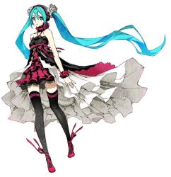 Rule 34 | 1girl, 7th dragon, 7th dragon (series), 7th dragon 2020, 7th dragon 2020-ii, aqua hair, bare shoulders, blue eyes, camisole, frills, hatsune miku, long hair, miwa shirow, official art, simple background, skirt, solo, thighhighs, too many, twintails, vocaloid, white background