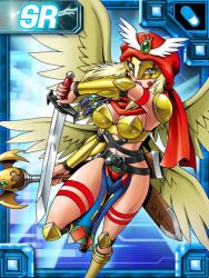Rule 34 | 1girl, angel, breasts, darcmon, digimon, digimon (creature), digimon collectors, female focus, lowres, official art, solo, sword, tagme, weapon, wings