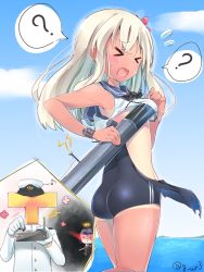 Rule 34 | &gt; &lt;, 10s, 2girls, :&gt;, ?, admiral (kancolle), ass, bad id, bad pixiv id, blue eyes, blush, chibi, closed eyes, controller, crop top, false smile, flower, flying sweatdrops, gloves, glowing, glowing eyes, hair flower, hair intakes, hair ornament, halo, hat, kantai collection, long hair, mechanical halo, military, military uniform, multiple girls, musical note, naval uniform, navy (navy.blue), one-piece swimsuit, open mouth, peaked cap, phallic symbol, polearm, purple hair, quaver, red eyes, remote control, ro-500 (kancolle), sailor collar, school swimsuit, school uniform, serafuku, silver hair, smile, spear, speech bubble, spoken question mark, swimsuit, swimsuit under clothes, t-head admiral, tan, tanline, tatsuta (kancolle), torn clothes, torn swimsuit, torpedo, uniform, was, weapon, white gloves