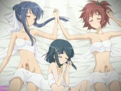 Rule 34 | 00s, 3girls, aoi nagisa, bed, futanari, multiple girls, penis, sleeping, strawberry panic!, third-party edit