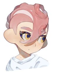 Rule 34 | 1boy, cephalopod eyes, commentary, commission, highres, male focus, mohawk, nintendo, octoling, octoling boy, octoling player character, red hair, redbeanpie0, short hair, simple background, solo, splatoon (series), tentacle hair, thick eyebrows, upper body, white background, yellow eyes