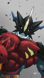 Rule 34 | 1boy, digimon, digimon (creature), grey background, highres, looking at viewer, male focus, sagittarimon, solo