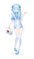 Rule 34 | 1other, absurdres, apron, artist name, blue dress, blue hair, dress, eyelashes, frilled apron, frills, full body, hair ribbon, hat, highres, limecookie, long hair, looking at viewer, nurse, nurse cap, ribbon, rimuru tempest, short sleeves, solo, tensei shitara slime datta ken, thighhighs, thighs, twintails, white apron, white background, white thighhighs, yellow eyes