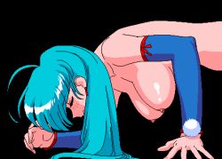 Rule 34 | 1girl, ahoge, animated, animated gif, black background, blue hair, bouncing breasts, breasts, closed eyes, hanging breasts, implied sex, large breasts, long hair, lowres, nipples, solo, viper, viper btr