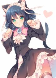 Rule 34 | 10s, 1girl, animal ears, bell, black hair, blush, cat ears, cat tail, chestnut mouth, curly hair, cyan (show by rock!!), gothic lolita, green eyes, heart, jingle bell, lolita fashion, looking at viewer, mayachi (amuriya), md5 mismatch, open mouth, paw pose, resolution mismatch, ringlets, show by rock!!, simple background, solo, source larger, tail, thighhighs, upskirt, white background