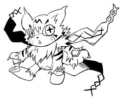 Rule 34 | 1other, cat, digimon, digimon (creature), meicoomon, monochrome, open mouth, other focus, solo