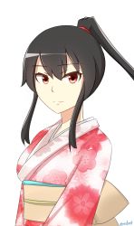 Rule 34 | 10s, 1girl, black hair, highres, japanese clothes, kantai collection, kimono, long hair, looking at viewer, red eyes, rexlent, simple background, solo, white background, yahagi (kancolle), yukata